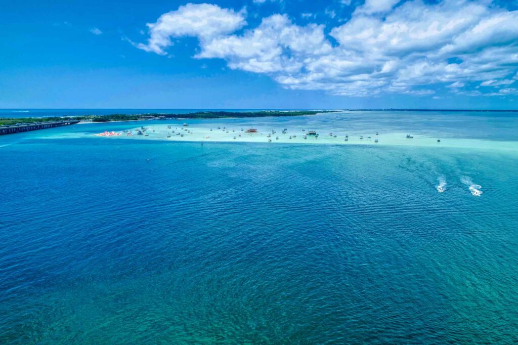 Distant View of Crab Island Destin in Florida.